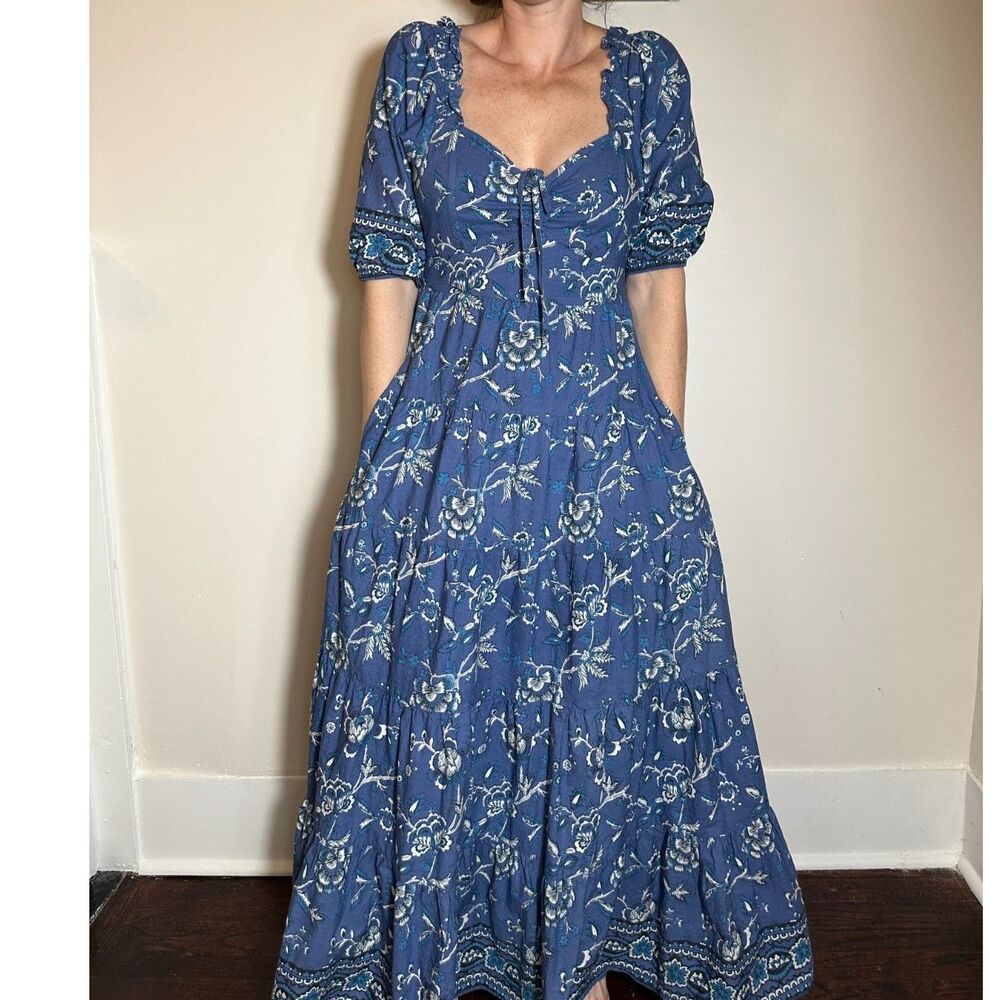 Beautiful 100% Cotton Caroline Constas Tiered Maxi Dress with Pockets Size M